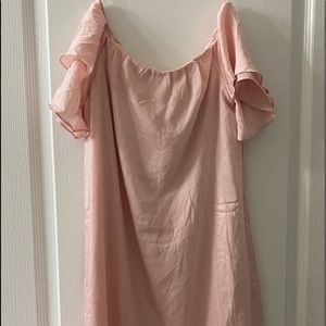 blush pink off the shoulder dress